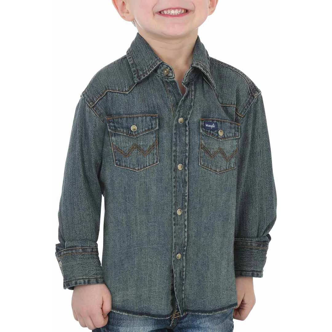 Wrangler Boys' Western Denim Snap Work Shirt 3 Wrangler Boys' Western Denim Snap Work Shirt