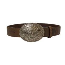AndWest Boys' Leather Belt With Longhorn Buckle