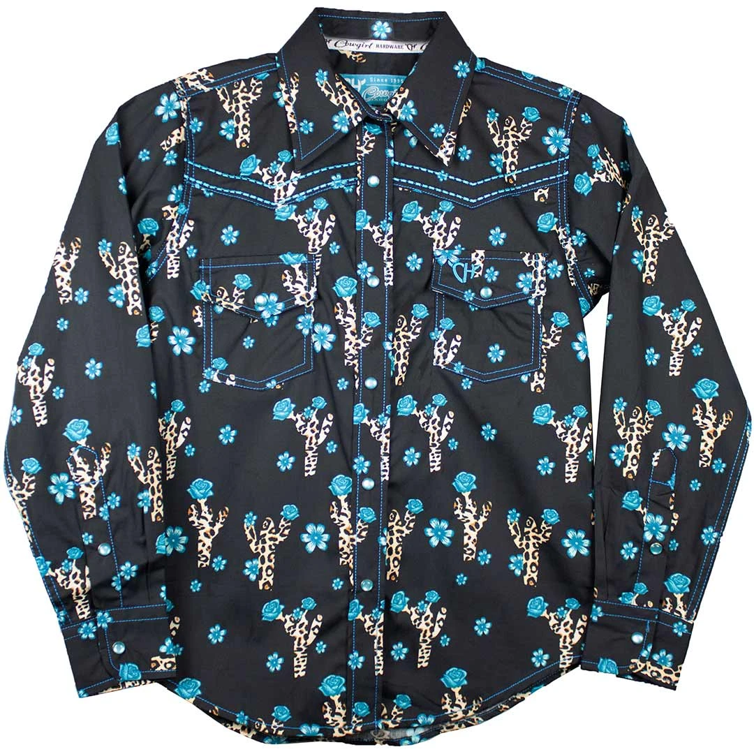 Cowgirl Hardware Girls' Leopard Cactus Print Snap Shirt 3 Cowgirl Hardware Girls' Leopard Cactus Print Snap Shirt