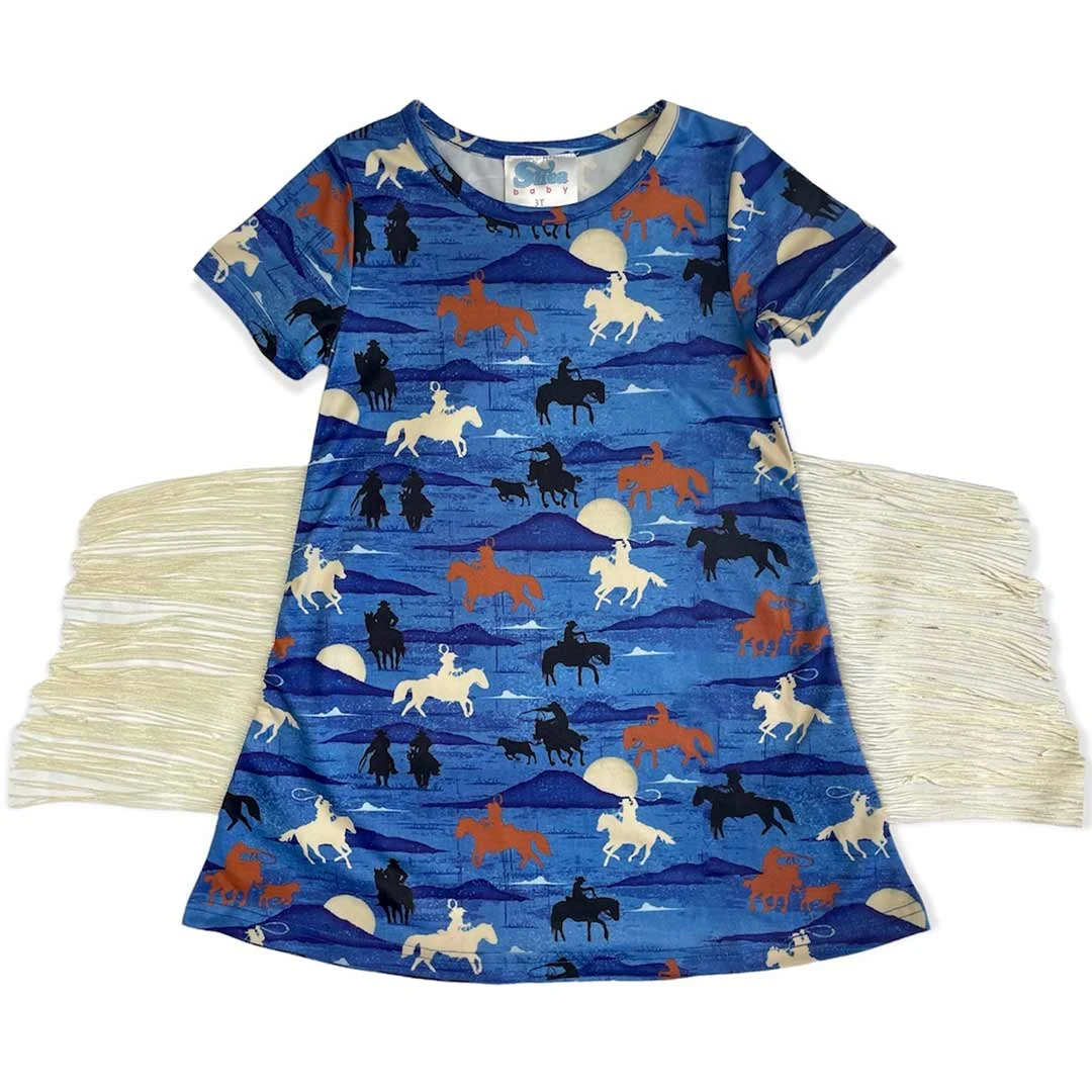 Shea Baby Toddler Girls' Blue Running Horse Dress 3 Shea Baby Toddler Girls' Blue Running Horse Dress