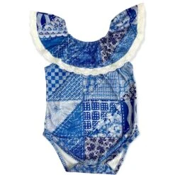 Shea Baby Infant Girls' Denim Print Lace Onesie