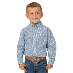 Wrangler Boys' George Strait Geometric Print Shirt 8 Wrangler Boys' George Strait Geometric Print Shirt -Wrangler || Schleich || ROPER Shop img57834 wrangler boy s george strait geometric print shirt
