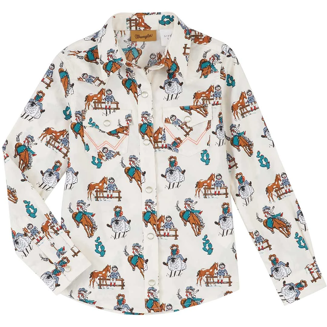 Wrangler Girls' Cowgirl Print Snap Shirt 3 Wrangler Girls' Cowgirl Print Snap Shirt