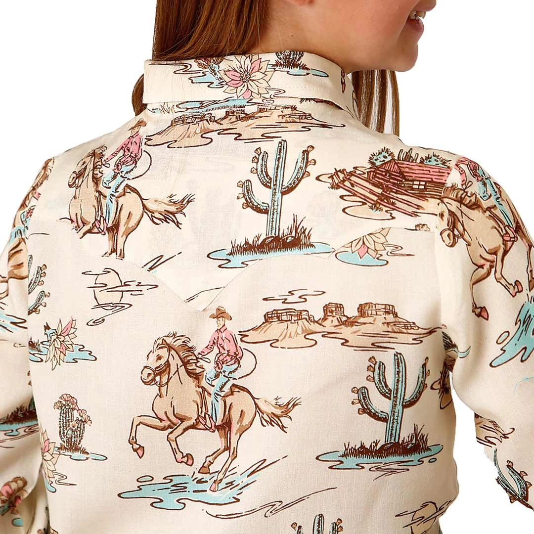Roper Girls' Desert Cowgirl Print Snap Shirt 4 Roper Girls' Desert Cowgirl Print Snap Shirt - Image 2