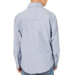 Wrangler Boys' Cowboy Cut Chambray Snap Shirt -Wrangler || Schleich || ROPER Shop img77508 wrangler boys cowboy cut chambray snap shirt