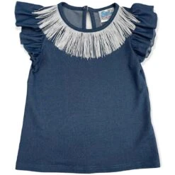 Shea Baby Toddler Girls' Denim With Fringe Shirt