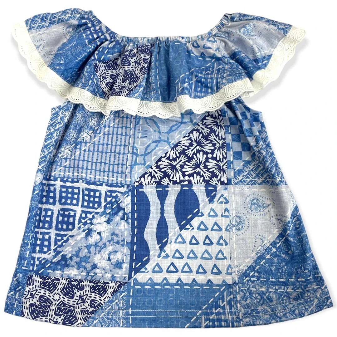 Shea Baby Toddler Girls' Denim Print Lace Shirt 3 Shea Baby Toddler Girls' Denim Print Lace Shirt