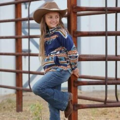 Cruel Denim Girls' Aztec Horse 1/4 Zip Polar Fleece Pullover -Wrangler || Schleich || ROPER Shop img96526 cruel denim girls aztec horse 1 4 zip polar fleece pullover