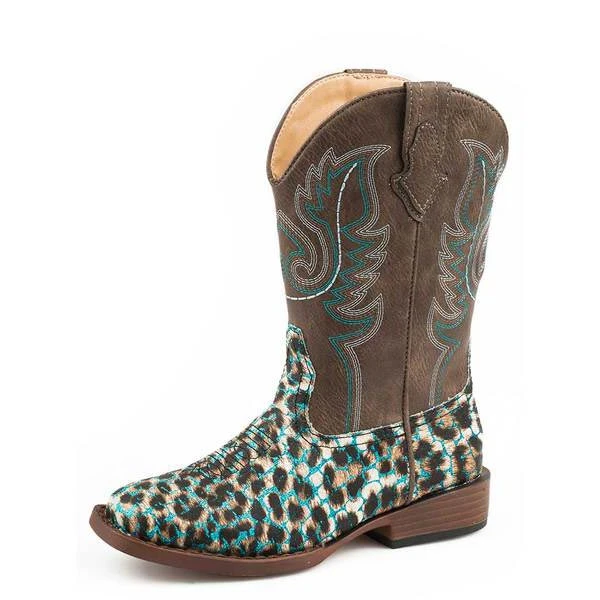 Roper Girls' Glitter Leopard Square Toe Cowgirl Boots 3 Roper Girls' Glitter Leopard Square Toe Cowgirl Boots