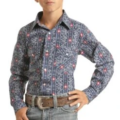 Panhandle Select Boys' Paisley Stripe Print Snap Shirt