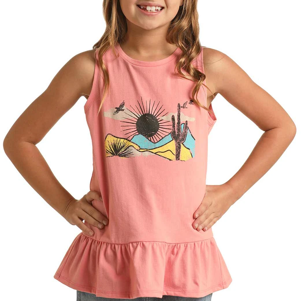 Rock & Roll Cowgirl Girls' Desert Peplum Tank Top 3 Rock & Roll Cowgirl Girls' Desert Peplum Tank Top