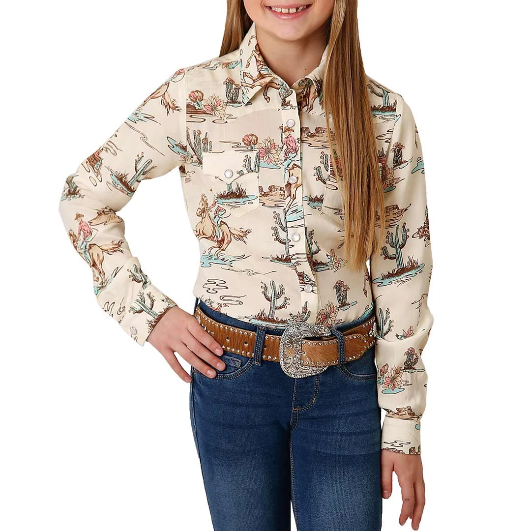 Roper Girls' Desert Cowgirl Print Snap Shirt 3 Roper Girls' Desert Cowgirl Print Snap Shirt