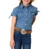 Roper Girls' Short Sleeve Denim Button-Down Shirt -Wrangler || Schleich || ROPER Shop roper girls short sleeve denim button down shirt