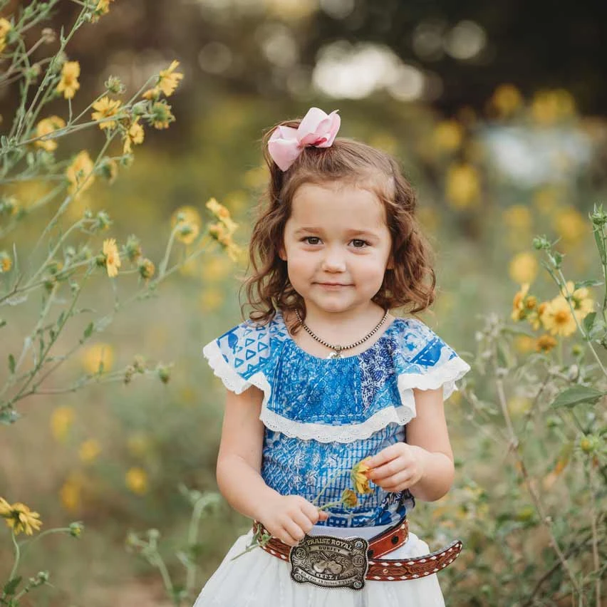 Shea Baby Toddler Girls' Denim Print Lace Shirt 4 Shea Baby Toddler Girls' Denim Print Lace Shirt - Image 2