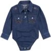 Wrangler Baby Girls' Denim Onesie -Wrangler || Schleich || ROPER Shop wrangler baby girls denim onesie