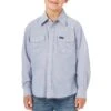 Wrangler Boys' Cowboy Cut Chambray Snap Shirt 2 Wrangler Boys' Cowboy Cut Chambray Snap Shirt -Wrangler || Schleich || ROPER Shop wrangler boys cowboy cut chambray snap shirt