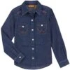 Wrangler Girls' Dark Wash Denim Snap Shirt -Wrangler || Schleich || ROPER Shop wrangler girls dark wash denim snap shirt