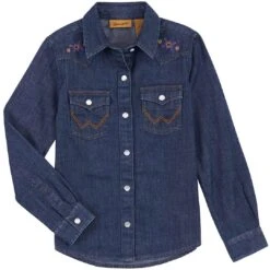 Wrangler Girls' Dark Wash Denim Snap Shirt
